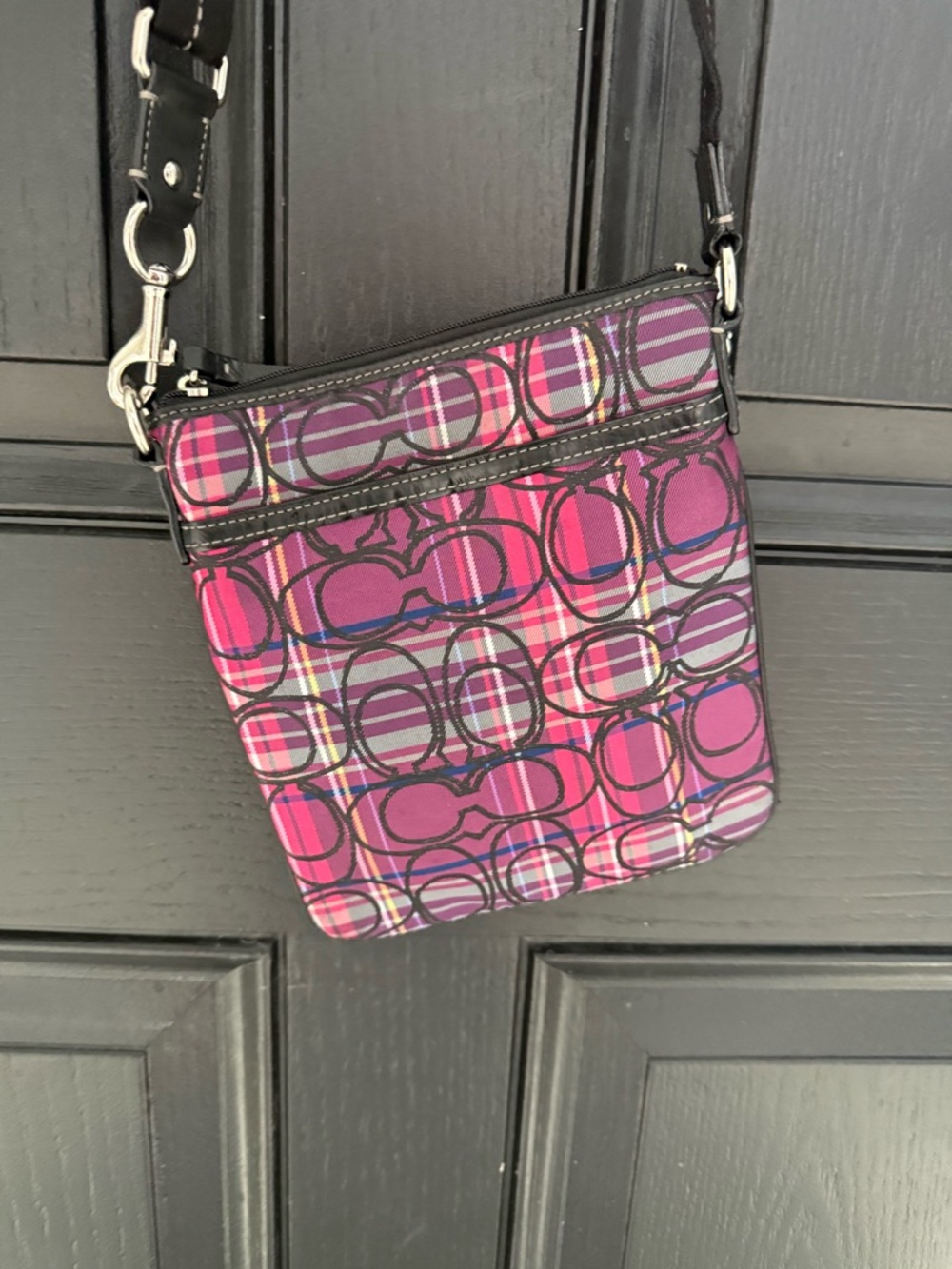 Coach Purple & Pink Plaid Signature Crossbody